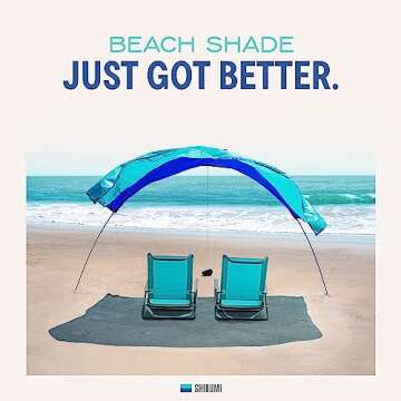 Shibumi Shade Mini®, World's Best Beach Shade with Quiet Canopy, The Original Wind-Powered® Beach Canopy, Provides 75 Sq. Ft. of Shade up to 8ppl, Sets up in 2 Min, Wind Assist Included