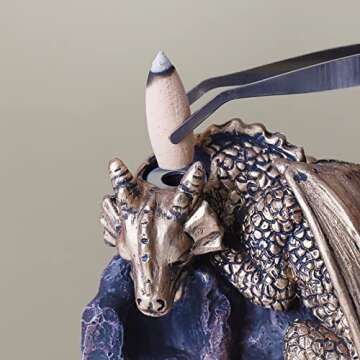 MAKOUYU Dragon Backflow Incense Holder Waterfall Incense Burner, with 100 Backflow Incense Cones,1 Mat,1 Tweezers，Dragon Statues，Aromatherapy Ornamental for Home Office Yoga （Golden Dragon）