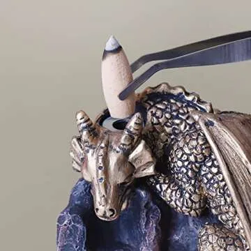 MAKOUYU Dragon Backflow Incense Holder Waterfall Incense Burner, with 100 Backflow Incense Cones,1 Mat,1 Tweezers，Dragon Statues，Aromatherapy Ornamental for Home Office Yoga （Golden Dragon）