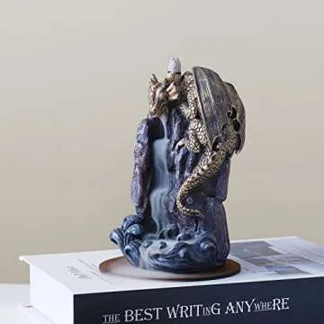 MAKOUYU Dragon Backflow Incense Holder Waterfall Incense Burner, with 100 Backflow Incense Cones,1 Mat,1 Tweezers，Dragon Statues，Aromatherapy Ornamental for Home Office Yoga （Golden Dragon）