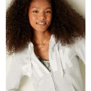 Victoria's Secret Women's PINK Logo Full Zip-up Sweatshirt, Grey, XS