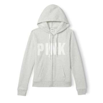 Victoria's Secret Women's PINK Logo Full Zip-up Sweatshirt, Grey, XS