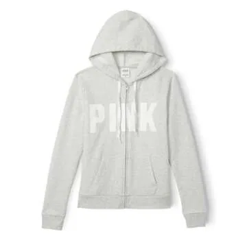 Victoria's Secret Women's PINK Logo Full Zip-up Sweatshirt, Grey, XS