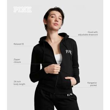 Victoria's Secret Women's PINK Logo Full Zip-up Sweatshirt, Grey, XS