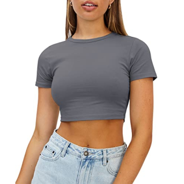 WYNNQUE Womens Crop Tops Cute Summer Scoop Neck Basic Tees Slim Fit Trendy Short Sleeve T Shirts for...