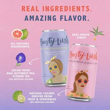 Busty Lush Non-Alcoholic Sparkling Mocktail, Lavender Margarita and Grapefruit Paloma, Craft Mocktai...