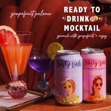Busty Lush Non-Alcoholic Sparkling Mocktail, Lavender Margarita and Grapefruit Paloma, Craft Mocktails feat. Fresh Citrus and Agave, 8 Pack