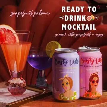Busty Lush Non-Alcoholic Sparkling Mocktail, Lavender Margarita and Grapefruit Paloma, Craft Mocktails feat. Fresh Citrus and Agave, 8 Pack