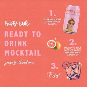 Busty Lush Non-Alcoholic Sparkling Mocktail, Lavender Margarita and Grapefruit Paloma, Craft Mocktails feat. Fresh Citrus and Agave, 8 Pack