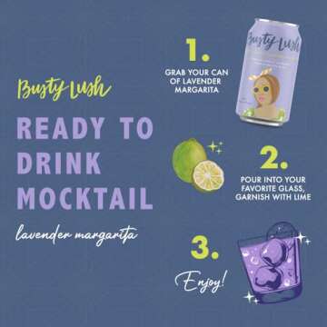 Busty Lush Non-Alcoholic Sparkling Mocktail, Lavender Margarita and Grapefruit Paloma, Craft Mocktails feat. Fresh Citrus and Agave, 8 Pack