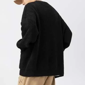 POHADON Mens Cardigan Sweater Button Down Long Sleeve V Neck Cable Knit Sweaters Japanese Streetwear Grunge Clothes (Black,M)