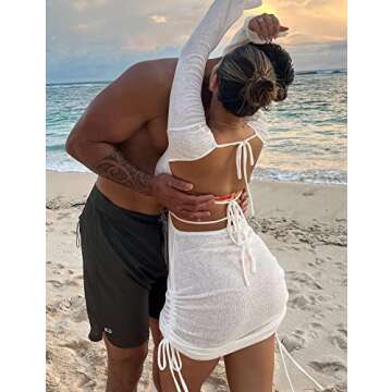 Kaximil Women's Swimsuit Coverup Long Sleeve Sexy Beach Bathing Suit Cover Ups Mini Dress Swimwear, Medium, White