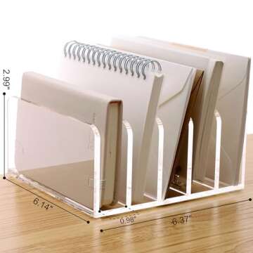 SANRUI Acrylic Desk File Organizer Holder, 5 Upright Clear Desktop Mails Sorter Document Magazine St...