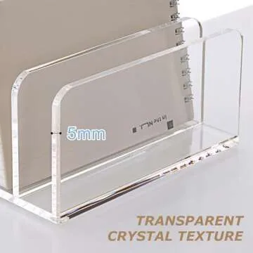 SANRUI Acrylic Desk File Organizer Holder, 5 Upright Clear Desktop Mails Sorter Document Magazine Storage Organization Letter Folder Racks for Home, Office & Classroom