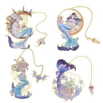 BLBMH 4pcs Unique Mermaid Gifts Cute Metal Bookmarks for Women Girls