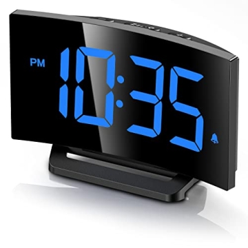 GOLOZA Digital Alarm Clock - Blue LED, Adjustable Brightness, & Curved Design
