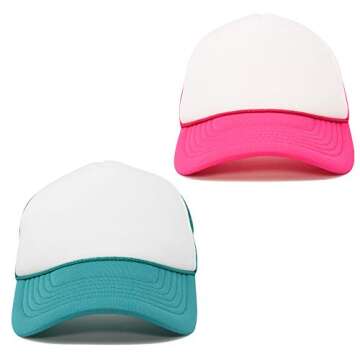 DALIX Blank Trucker Hats Caps (2 for 1) in Hot Pink Teal