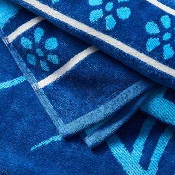 Great Bay Home 100% Cotton Beach Towels | 2 Pack of 30 x 60" Navy Pool Towels for Adults and Kids | Absorbent & Quick Dry Towels (Navy/Royal Blue Fish & Stripe)