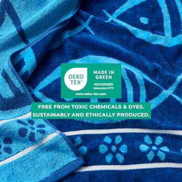 Great Bay Home 100% Cotton Beach Towels | 2 Pack of 30 x 60" Navy Pool Towels for Adults and Kids | Absorbent & Quick Dry Towels (Navy/Royal Blue Fish & Stripe)