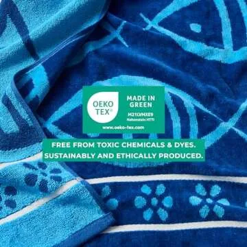 Great Bay Home 100% Cotton Beach Towels | 2 Pack of 30 x 60" Navy Pool Towels for Adults and Kids | Absorbent & Quick Dry Towels (Navy/Royal Blue Fish & Stripe)