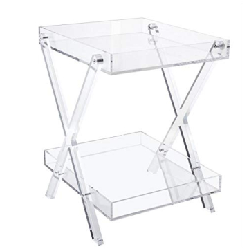 LIKENOW Furniture Acrylic Rectangular Tray Table with 2-Tier Storage,Clear,Modern,Assemble,20x18inch...