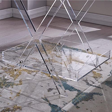 LIKENOW Furniture Acrylic Rectangular Tray Table with 2-Tier Storage,Clear,Modern,Assemble,20x18inch,High 24 Inch,16.5 LBS