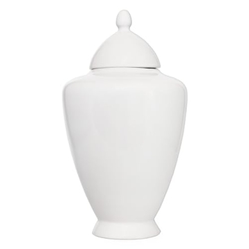 AuldHome Design White Ceramic Ginger Jar, Decorative Home Decor Vase w/Lid