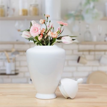 AuldHome Design White Ceramic Ginger Jar, Decorative Home Decor Vase w/Lid
