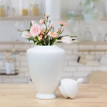 AuldHome Design White Ceramic Ginger Jar, Decorative Home Decor Vase w/Lid