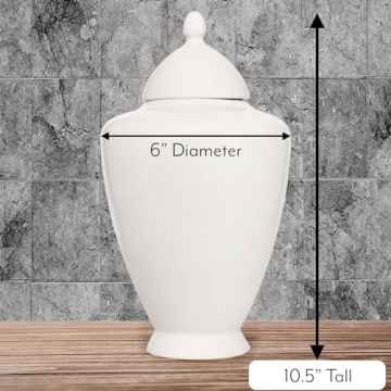 AuldHome Design White Ceramic Ginger Jar, Decorative Home Decor Vase w/Lid