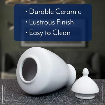 AuldHome Design White Ceramic Ginger Jar, Decorative Home Decor Vase w/Lid