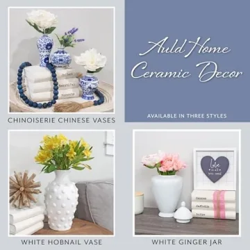 AuldHome Design White Ceramic Ginger Jar, Decorative Home Decor Vase w/Lid