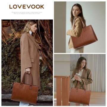 LOVEVOOK Laptop Bag for Women, 15.6 inch Laptop Tote Bag Vintage Work Bags for Women Computer Bag Of...