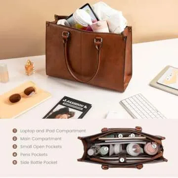 LOVEVOOK Laptop Bag for Women, 15.6 inch Laptop Tote Bag Vintage Work Bags for Women Computer Bag Office Briefcase Handbag