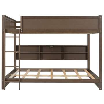Merax Queen Over Queen Bunk Bed with Storage Cabinets and USB Ports