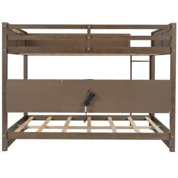 Merax Queen Over Queen Bunk Bed with Storage Cabinets and USB Ports
