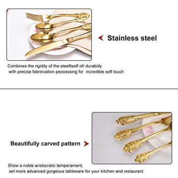 ZCF 24-Piece Gold Flatware Silverware Set,18/10 Heavy Duty Stainless Steel Flatware Service for 6,Cutlery Include Knife/Fork/Spoon/Coffee Spoon,Mirror Polished, Dishwasher Safety