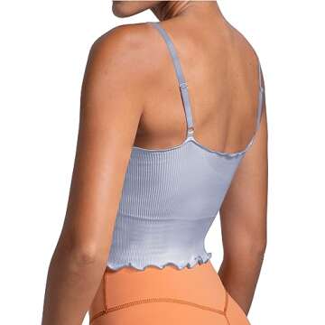 Sunzel Tank Top for Women, V Neck Cropped Seamless Ribbed Camisole with Ruffles for Workout Yoga Lounge (Black&Grey M-L)
