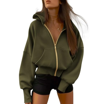 BTFBM Women's Zip Up Hoodie - Cozy Fleece Jacket with Glam Gold Accents