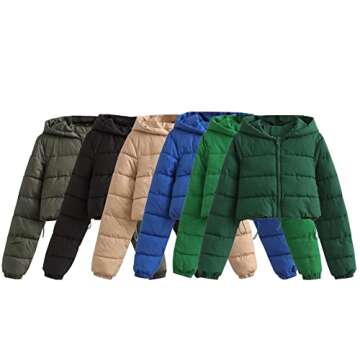 Ashowlaco Puffer Jacket Womens Cropped Warm Winter Coats Parka Down Puffy Bubble Coat Fashion Casual Cardigan Outerwear