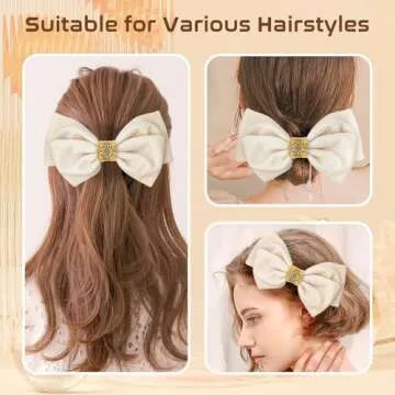 Bows Hair Clips,Butterfly Hair Accessories for Women,Hair Barrettes,Cute Barrettes,Women's Sense of Luxury,Bow Clips,Hair Bows Clip for Women (Rose White)