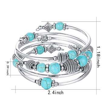 PEARL&CLUB Beaded Chakra Bangle Turquoise Bracelet - Fashion Jewelry Wrap Bracelet with Thick Silver...