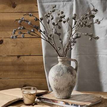 PORCER Antique Ceramic Vase, 8.3 Inch Terracotta Vase with Handle, Boho Decor Decorative Vase, Rusti...