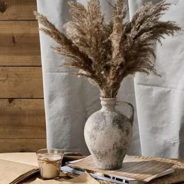 PORCER Antique Ceramic Vase, 8.3 Inch Terracotta Vase with Handle, Boho Decor Decorative Vase, Rustic Vase for Home Decor, Farmhouse, Living Room, Floor, Wedding, Christmas- Gray