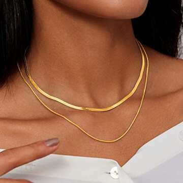 HAXIYA Gold Necklace Jewelry for Women 14K Gold Plated Snake Chain Necklace Dainty Layered Herringbo...