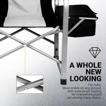 KingCamp Heavy Duty Camping Director Chair Outdoor Folding Chairs for Adults Oversized Camp Chair with Side Table, Cooler Bag, Padded Arms, for Fishing Sports Beach Picnic, Iron, Support 330lbs