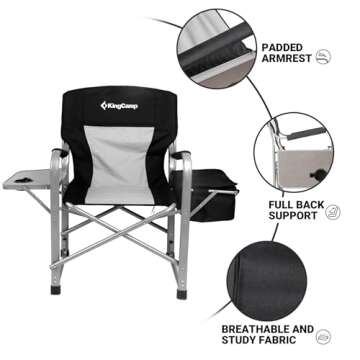 KingCamp Heavy Duty Camping Director Chair Outdoor Folding Chairs for Adults Oversized Camp Chair with Side Table, Cooler Bag, Padded Arms, for Fishing Sports Beach Picnic, Iron, Support 330lbs