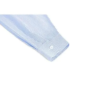 Flowyair Women's Oversized Button Down Shirts Business Casual Long Sleeve Blouse Work Striped Tops Blue