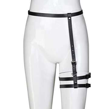 ClearUmm Women Sexy Gothic Leather Cincher Single Leg Cage Harness Wasit Garter Belt - Free Size - 2 Leg Rings