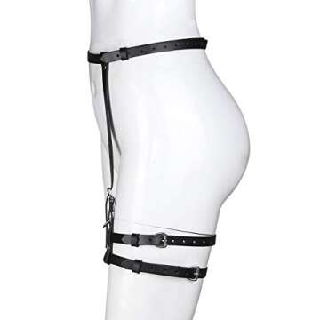 ClearUmm Women Sexy Gothic Leather Cincher Single Leg Cage Harness Wasit Garter Belt - Free Size - 2 Leg Rings